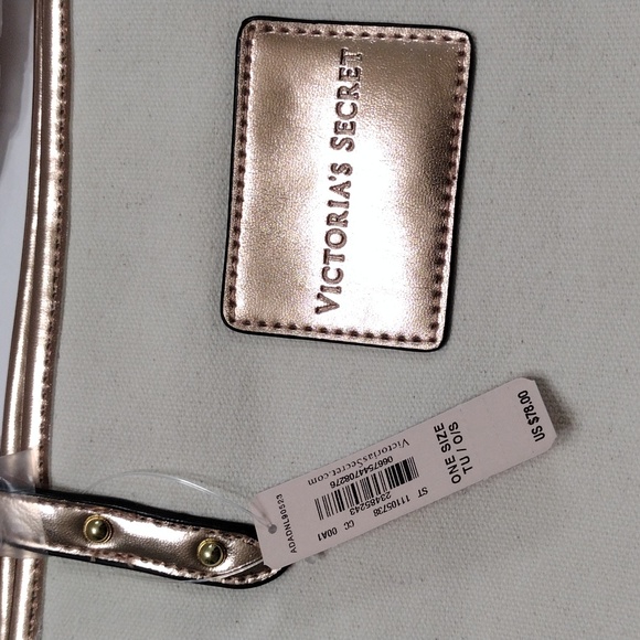 Victoria's Secret Metallic Pink White Canvas Tote Bag - Picture 2 of 10